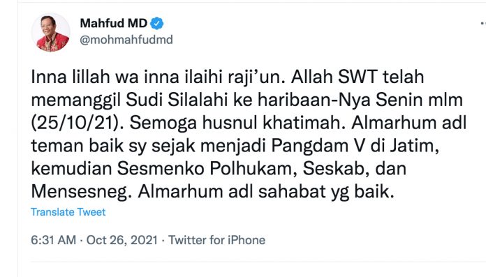 Sudi Silalahi Eks Mensesneg SBY Wafat